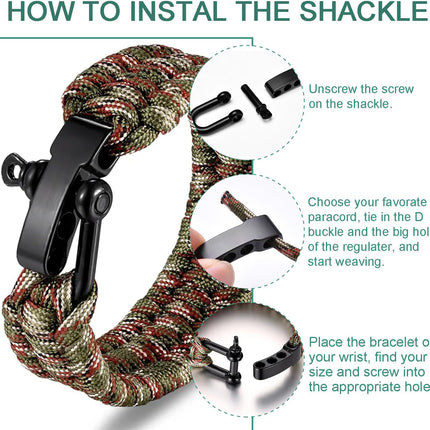 CooBigo Paracord Bracelet Shackle Buckle, Metal Survival Bracelet Bow Anchor + D Ring Shackle Clasp Adjustable Screw Pin M5