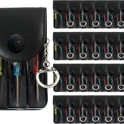Bulk Pack Mini Screwdriver Keychain Set – 24 Sets of Handy 3-Piece Screwdrivers in a Snap-Closure Pouch with Hook, Perfect for Men, Tool Party Favors, Christmas Gifts, and Birthday Presents