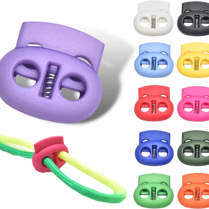 CooBigo Plastic Cord Locks for Drawstrings Double Hole Spring Stopper Fastener Slider Toggles End