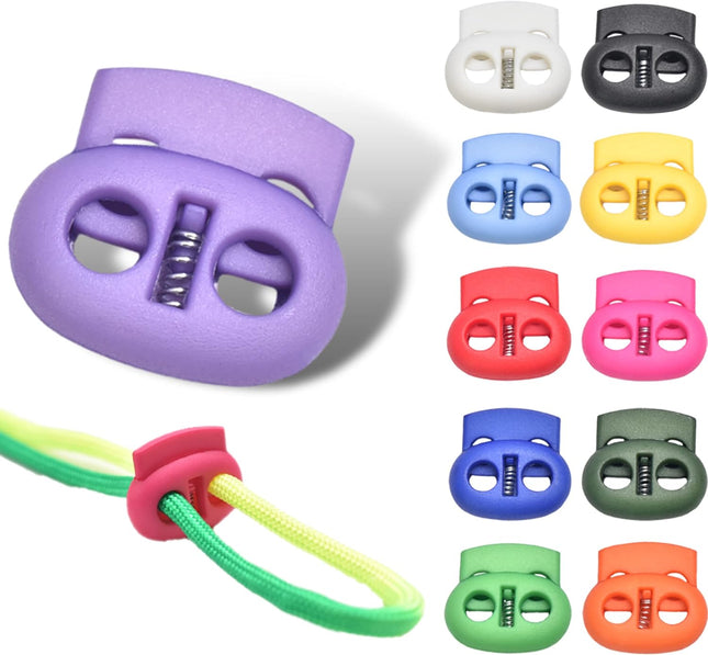CooBigo Plastic Cord Locks for Drawstrings Double Hole Spring Stopper Fastener Slider Toggles End