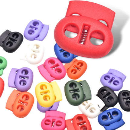 CooBigo Plastic Cord Locks for Drawstrings Double Hole Spring Stopper Fastener Slider Toggles End