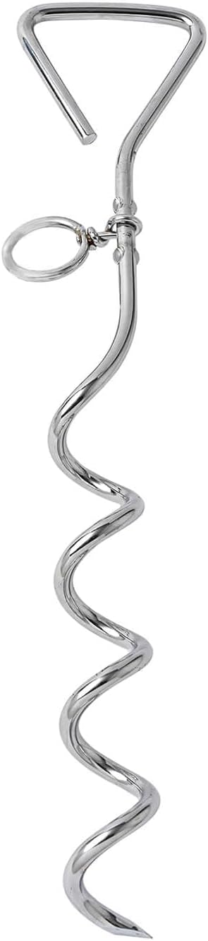 Dog Tie-Out Stake Durable Silver Spiral Anchorstake Secure Outdoor Tethering for All Cable Leash