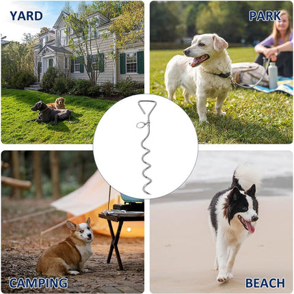 Dog Tie-Out Stake, Durable Silver Spiral Anchorstake, Secure Outdoor Tethering for All Cable Leash Chain, Camping Yard, Rt-Resistant, Easy Installation, Medium, 16 Inch