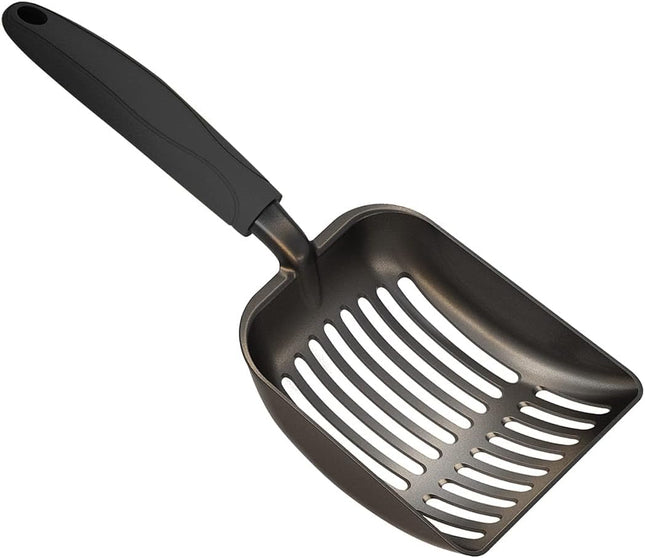 Cat Litter Scoop Non-Stick Plated Aluminum Alloy Sifter Kitty Durable Metal Scooper Deep Shovel in Black