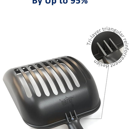 Cat Litter Scoop, Non-Stick Plated Aluminum Alloy Sifter, Kitty Durable Metal Scooper, Deep Shovel, Long Handle, Kitten Pooper Lifter, Size Medium, Coated Black Body with Black Handle