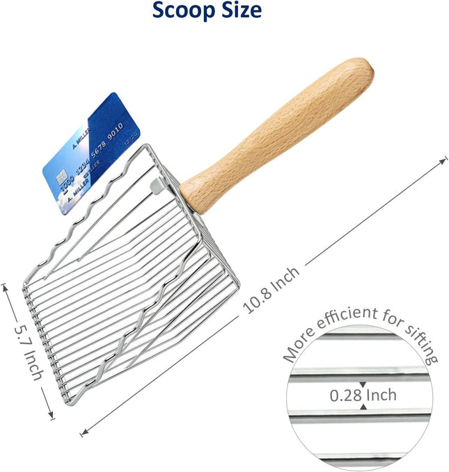 Premium Metal Cat Litter Scoop 5X Faster Speed Sifter Heavy Duty Steel Kitty Scooper Beech Wood Handle for – product detail