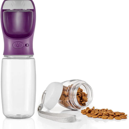 Portable Dog Water Bottle with Food Container, 19 OZ + 6 OZ, Leak Proof Puppy Water Dispenser with Drinking Feeder for Pets Outdoor Walking, Hiking, Travel, Food Grade Plastic