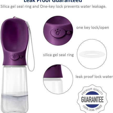 Portable Dog Water Bottle with Food Container, 19 OZ + 6 OZ, Leak Proof Puppy Water Dispenser with Drinking Feeder for Pets Outdoor Walking, Hiking, Travel, Food Grade Plastic