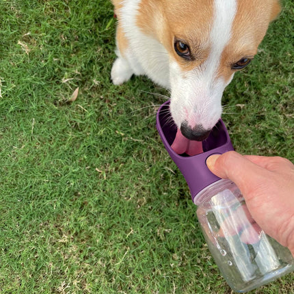 Portable Dog Water Bottle with Food Container, 19 OZ + 6 OZ, Leak Proof Puppy Water Dispenser with Drinking Feeder for Pets Outdoor Walking, Hiking, Travel, Food Grade Plastic