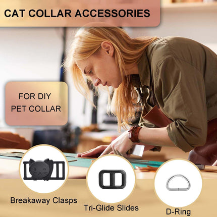 CooBigo 3/8" Breakaway Cat Collars Clasp Kit, 20 Set Break Away Lanyard Clasp Cat Safety Collar Paracord Buckles Accessories(Black)