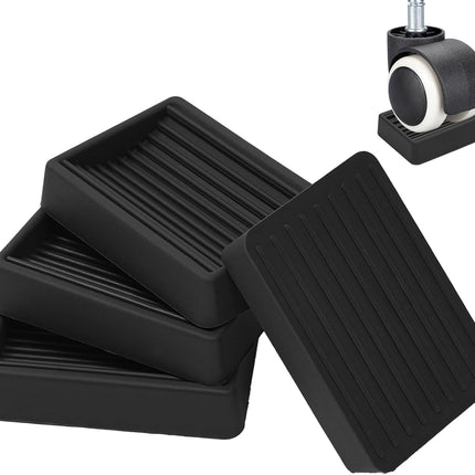 Furniture Wheels Caster Cups, Non-Slip Rubber Bed Frame Stopper Floor Protector for Any Furniture with Wheels - 4 Pack (Black)