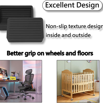 Furniture Wheels Caster Cups, Non-Slip Rubber Bed Frame Stopper Floor Protector for Any Furniture with Wheels - 4 Pack (Black)