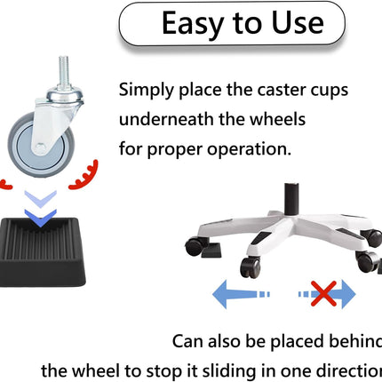 Furniture Wheels Caster Cups, Non-Slip Rubber Bed Frame Stopper Floor Protector for Any Furniture with Wheels - 4 Pack (Black)