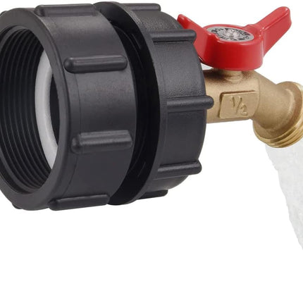 275-330 Gallon IBC Tote Tank Adapter 2" Fine Thread - 1/2" Male NPT Inlet × 3/4" Male GHT Outlet, Brass Hose Faucet Garden Hose Connector