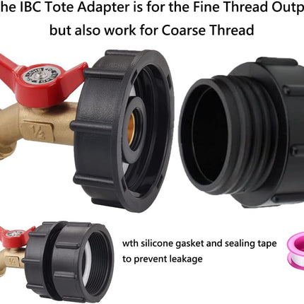 275-330 Gallon IBC Tote Tank Adapter 2" Fine Thread - 1/2" Male NPT Inlet × 3/4" Male GHT Outlet, Brass Hose Faucet Garden Hose Connector