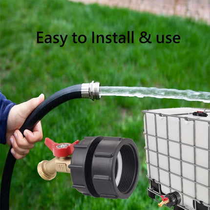 275-330 Gallon IBC Tote Tank Adapter 2" Fine Thread - 1/2" Male NPT Inlet × 3/4" Male GHT Outlet, Brass Hose Faucet Garden Hose Connector