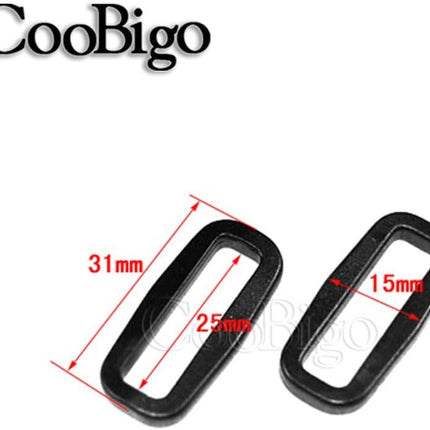 CooBigo Strap Loops Looploc Buckles Rectangle Rings Plastic Black Backpack Straps Webbing Bag Parts