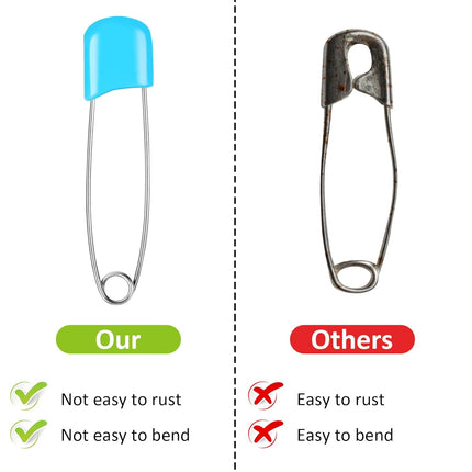100 Pcs Diaper Pins, Baby Safety Pins, Diaper Pins for Cloth Diapers, Heavy Duty, Stainless Steel, ABS Plastic, Colorful (Red, Yellow, Pink, Blue, Green, Purple), 2.2in, Safe Locking Closures