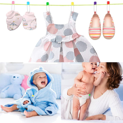 100 Pcs Diaper Pins, Baby Safety Pins, Diaper Pins for Cloth Diapers, Heavy Duty, Stainless Steel, ABS Plastic, Colorful (Red, Yellow, Pink, Blue, Green, Purple), 2.2in, Safe Locking Closures