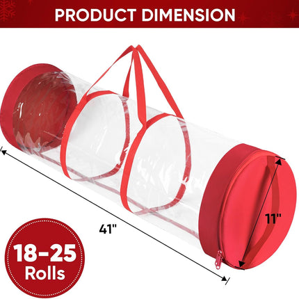 Christmas Wrapping Paper Organizer Storage, 41" Gift Wrapping Paper Storage Containers, Clear PVC with Durable 600D Oxford Fabric Gift Wrap Paper Holder Fits 18-25 Rolls, Golden