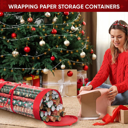 Christmas Wrapping Paper Organizer Storage, 41" Gift Wrapping Paper Storage Containers, Clear PVC with Durable 600D Oxford Fabric Gift Wrap Paper Holder Fits 18-25 Rolls, Golden