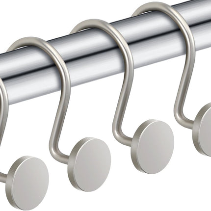 Shower Curtain Hooks, Nickel Shower Curtain Rings Rtproof Metal Round Decorative Shower Hooks Rings for Bathroom Shower Rods Curtains, Set of 12 Heavy Duty Solid Hooks