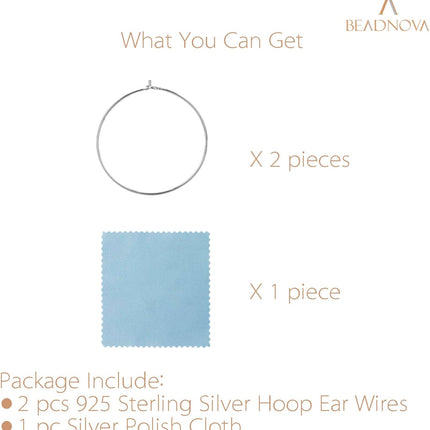 925 Sterling Silver Hoop Ear Wires Hoop Earrings Wires Earwires for Jewelry Making Earrings Making DIY (2pcs, 30mm)