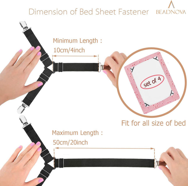 Bed Sheet Straps 4 Pcs Triangle Bed Sheet Holders Fitted Clips Adjtable Spenders – product detail