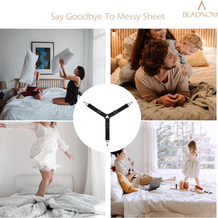 Bed Sheet Straps 4 Pcs Triangle Bed Sheet Holders Fitted Sheet Clips Adjtable Sheet Spenders Mattress Fasteners Gripper Corner Clips for Bed Mattress Cover Fitted Bed Sheets Sofa Chion