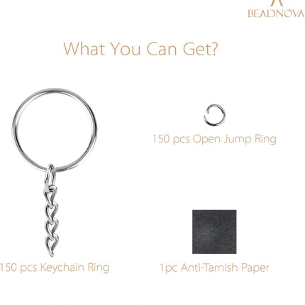 Split Keychain Ring Silver Keychain Rings for Crafts Metal Key Chain Kit for Jewelry Making Key Chains Accessories Craft DIY (25mm, 150pcs)