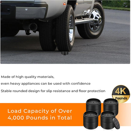 Furniture Risers Bed Risers Heavy Duty 1 inch, 2 inch, 3 inch, 4 inch Round Adjtable Bed Lifts Riser for Desk Legs Table Couch Sofa Chair Refrigerator Washing Machine (1+1 Inch, Black, 4 Pack)