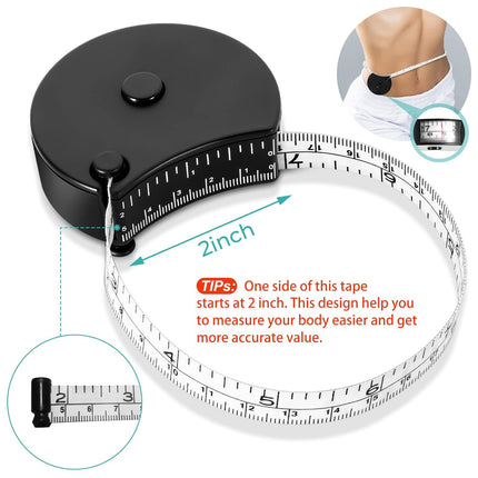 Upgraded Body Tape Measure for Weight Loss, Fitness, Bodybuilding, Mcle Gain. Lock Pin, Retractable Button, Soft Sewing Tape for Tailors, Measures Body Part Circumferences, 60Inch/150cm, 2Pcs