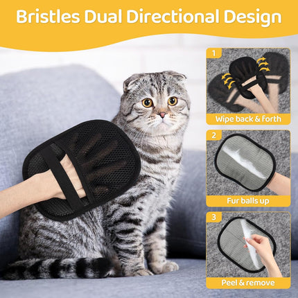Pet Hair Removal Glove for Dogs & Cats, Upgraded 2PCS Electrostatic Pet Hair Remover with Grooming Comb, Reable Washable Magic Brh Hair Tool Mitt for Clothing, Couch, Carpet, Car Seat