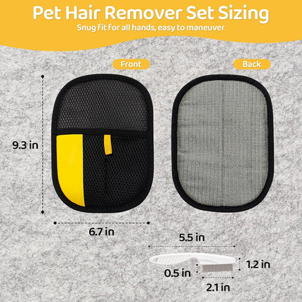 Pet Hair Removal Glove for Dogs & Cats, Upgraded 2PCS Electrostatic Pet Hair Remover with Grooming Comb, Reable Washable Magic Brh Hair Tool Mitt for Clothing, Couch, Carpet, Car Seat