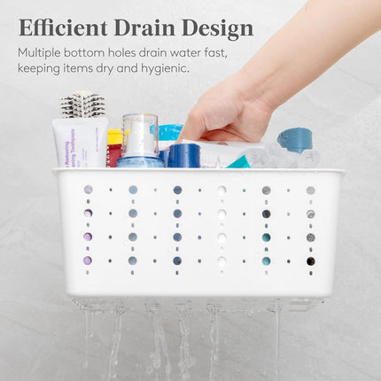 Shower Caddy Portable, Cleaning Supplies Caddy Organizer with Handle and Adjtable Dividers, Plastic Shower Basket for Dorm Room Essentials, College, Bathroom, White, 1 Pack