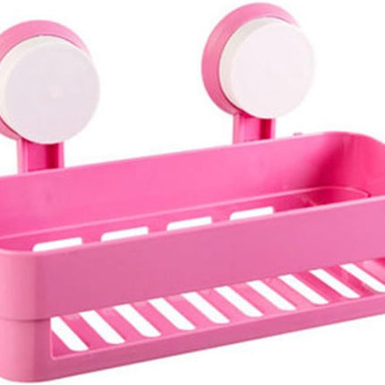 Plastic Organizer Rack for Bathroom Kitchen Storage Box Basket Organization W/Wall Mounted Suction Cup (Pink)