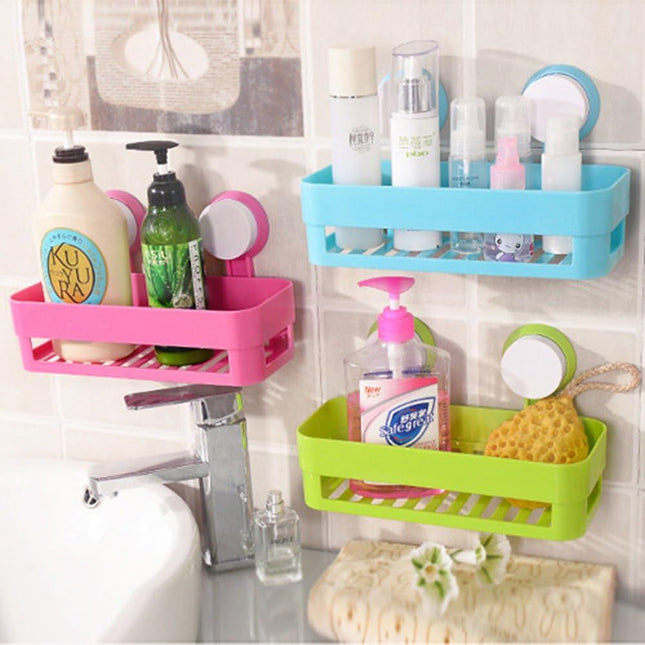 Plastic Organizer Rack for Bathroom Kitchen Storage Box Basket Organization W/Wall Mounted Suction Cup – product detail