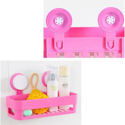 Plastic Organizer Rack for Bathroom Kitchen Storage Box Basket Organization W/Wall Mounted Suction Cup (Pink)