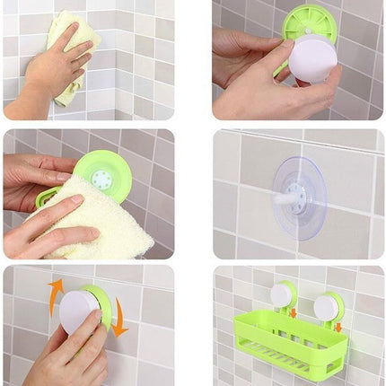 Plastic Organizer Rack for Bathroom Kitchen Storage Box Basket Organization W/Wall Mounted Suction Cup (Pink)