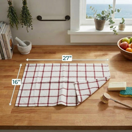 6 Pack Large Kitchen Towels, 16x27 inch Absorbent Dishcloths, 100% Cotton Cleaning Cloth, Red Set (Pack of 6)