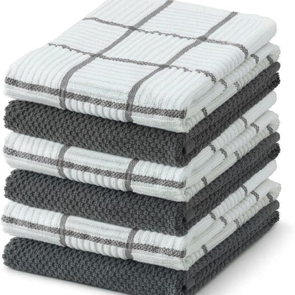 6 Pack Large Kitchen Towels, 16x27 inch Absorbent Dishcloths, 100% Cotton Cleaning Cloth, Gray Set (Pack of 6)