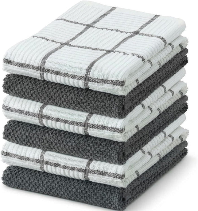 6 Pack Large Kitchen Towels 16x27 inch Absorbent Dishcloths 100 Percent Cotton Cleaning Cloth Gray Set