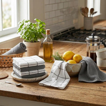 6 Pack Large Kitchen Towels, 16x27 inch Absorbent Dishcloths, 100% Cotton Cleaning Cloth, Gray Set (Pack of 6)