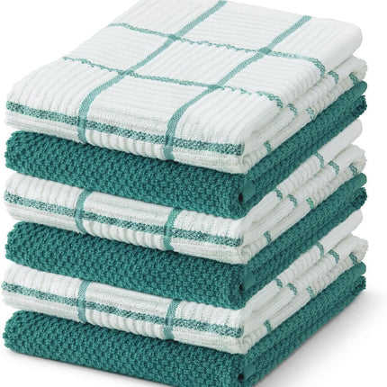 6 Pack Large Kitchen Towels, 16x27 inch Absorbent Dishcloths, 100% Cotton Cleaning Cloth, Teal Set (Pack of 6)