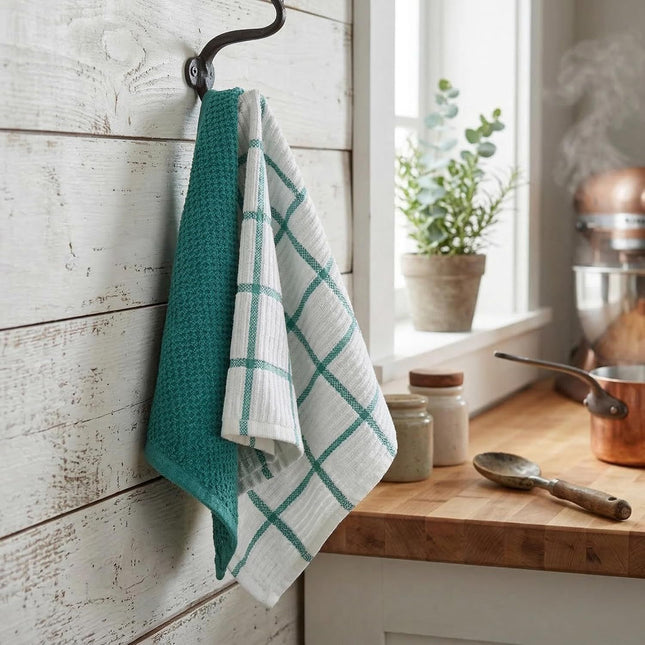 6 Pack Large Kitchen Towels 16x27 inch Absorbent Dishcloths 100 Percent Cotton Cleaning Cloth Teal Set – product detail