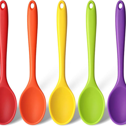 5PCS Small Silicone Spoons, 8 Inch Silicone Mixing Spoons for Baking, Cooking, Tasting, Quiet Stirring Hot Cocoa, Sauce, Risotto, Safe & Nonstick, Kitchen Gifts for Women, Cooking Gifts for Men