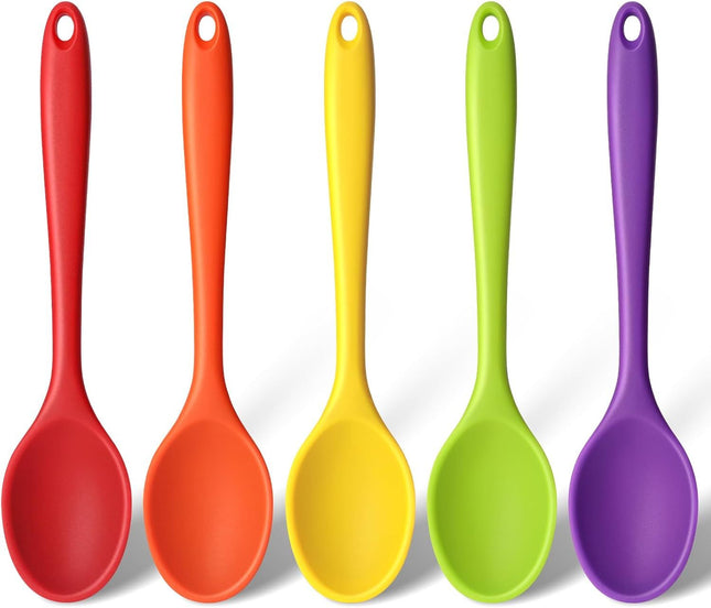 5PCS Small Silicone Spoons 8 Inch Silicone Mixing Spoons for Baking Cooking Tasting Quiet Stirring
