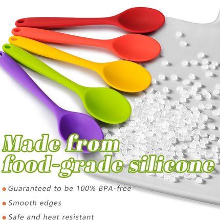 5PCS Small Silicone Spoons, 8 Inch Silicone Mixing Spoons for Baking, Cooking, Tasting, Quiet Stirring Hot Cocoa, Sauce, Risotto, Safe & Nonstick, Kitchen Gifts for Women, Cooking Gifts for Men