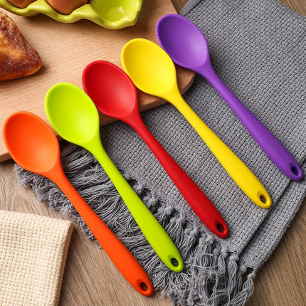 5PCS Small Silicone Spoons, 8 Inch Silicone Mixing Spoons for Baking, Cooking, Tasting, Quiet Stirring Hot Cocoa, Sauce, Risotto, Safe & Nonstick, Kitchen Gifts for Women, Cooking Gifts for Men