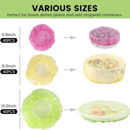 120PCS Reusable Bowl Covers – Elastic Plastic Food Storage Wraps for Kitchen, Baking, Picnics & Family Use, 3 Sizes (Large, Medium, Small)